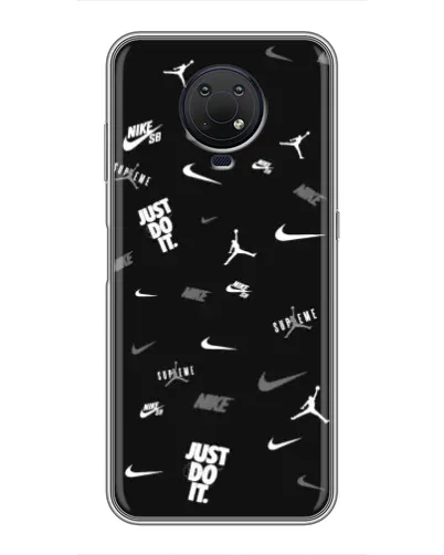 Чехол для Nokia G10 с картинкой «Nike Black Pattern»