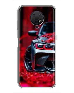 Чехол для Nokia G10 с картинкой «Спортивная BMW и цветы»