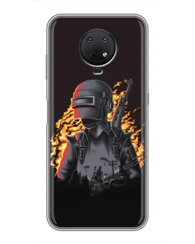 Чехол для Nokia G10 с картинкой «PUBG — огненный силуэт»
