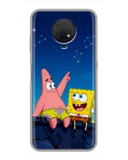 Чехол для Nokia G10 с картинкой «Губка Боб и Патрик ночью»