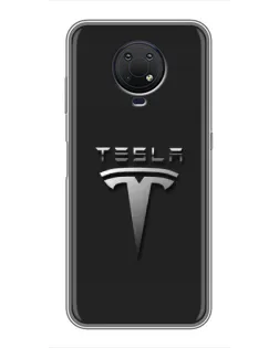 Чехол для Nokia G10 с картинкой «Стальной логотип Tesla»