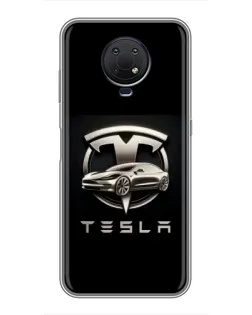 Чехол для Nokia G10 с картинкой «Tesla — серебристое авто»