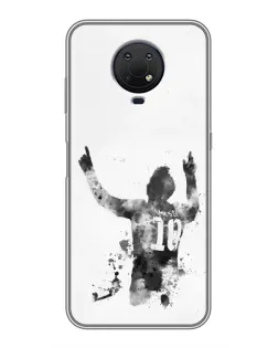 Чехол для Nokia G10 с картинкой «Черно-белый силуэт Месси»