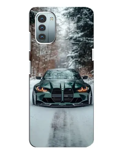 Чехол для Nokia G11 с картинкой «BMW в зимнем лесу»