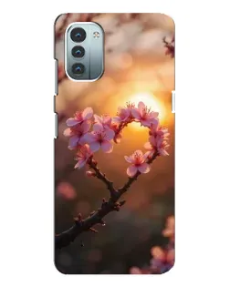 Чехол для Nokia G11 с картинкой «Розовый цвет сердце на фоне заката»