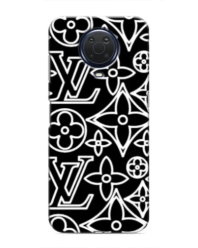Чехол для Nokia G20 с картинкой «Черно-белый узор LV»