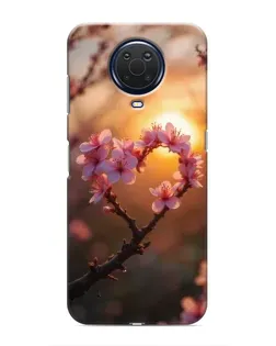 Чехол для Nokia G20 с картинкой «Розовый цвет сердце на фоне заката»