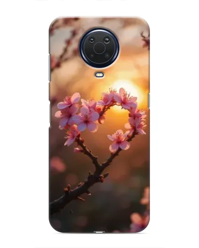 Чехол для Nokia G20 с картинкой «Розовый цвет сердце на фоне заката»