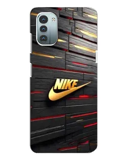 Чехол для Nokia G21 с картинкой «Золотой Nike на металле»