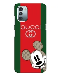 Чехол для Nokia G21 с картинкой «Gucci — полосы и Микки»