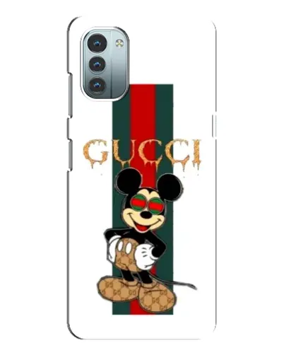 Чехол для Nokia G21 с картинкой «Микки Маус Gucci — полосы»