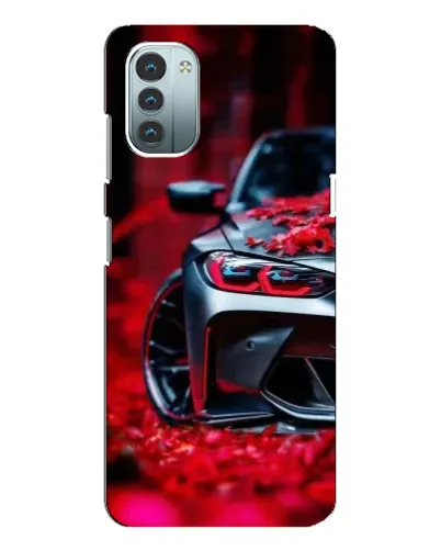 Чехол для Nokia G21 с картинкой «Спортивная BMW и цветы»