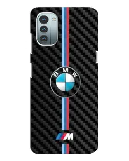 Чехол для Nokia G21 с картинкой «Эмблема BMW и карбон»