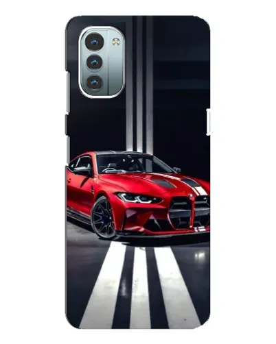 Чехол для Nokia G21 с картинкой «Красная BMW на дороге»