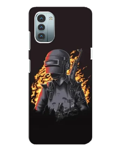 Чехол для Nokia G21 с картинкой «PUBG — огненный силуэт»
