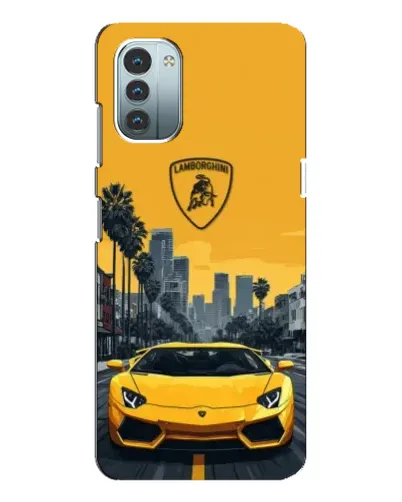 Чохол для Nokia G21 з картинкою «Жовтий Lamborghini місто»