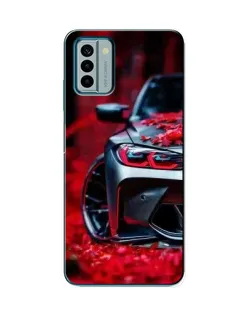 Чехол для Nokia G22 с картинкой «Спортивная BMW и цветы»