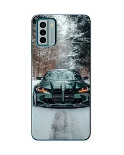 Чехол для Nokia G22 с картинкой «BMW в зимнем лесу»