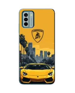 Чехол для Nokia G22 с картинкой «Желтый Lamborghini город»