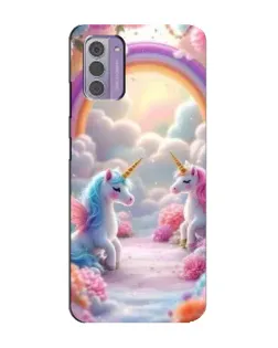 Чехол для Nokia G42 с картинкой «Радуга и единороги»
