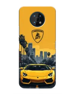 Чехол для Nokia G50 с картинкой «Желтый Lamborghini город»