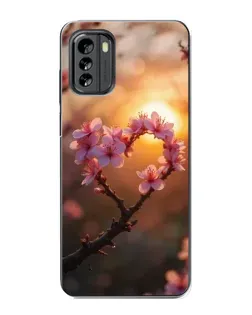 Чехол для Nokia G60 с картинкой «Розовый цвет сердце на фоне заката»
