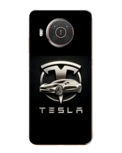 Чехол для Nokia X10 с картинкой «Tesla — серебристое авто»