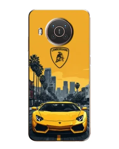 Чехол для Nokia X10 с картинкой «Желтый Lamborghini город»