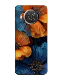 Чехол для Nokia X10 с картинкой «Яркая сине-оранжевая флора»