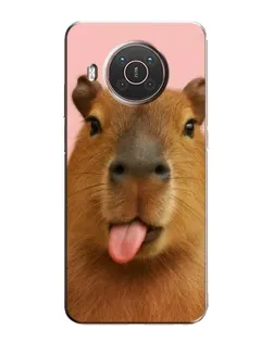 Чехол для Nokia X10 с картинкой «Капибара с языком»