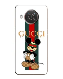 Чехол для Nokia X20 с картинкой «Микки Маус Gucci — полосы»