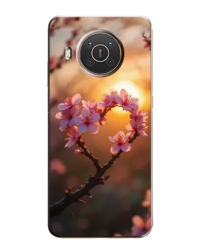 Чехол для Nokia X20 с картинкой «Розовый цвет сердце на фоне заката»