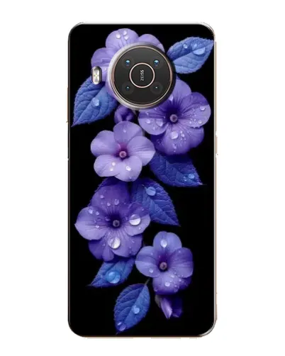 Чехол для Nokia X20 с картинкой «Фиолетовые цветы с росою»