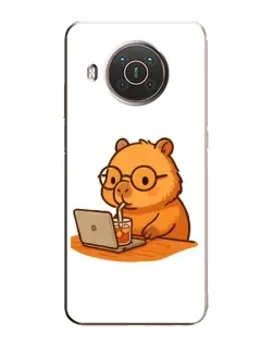 Чехол для Nokia X20 с картинкой «Капибара с ноутбуком»