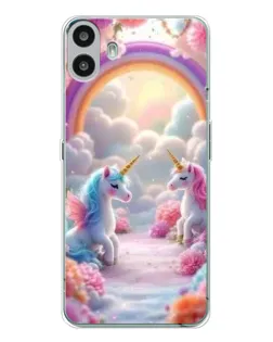 Чехол для Nothing CMF Phone 1 с картинкой «Радуга и единороги»