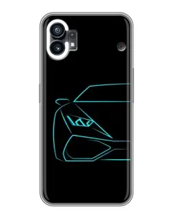 Чехол для Nothing Phone 1 с картинкой «Голубой силуэт Lamborghini»