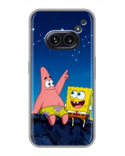 Чехол для Nothing Phone 2a с картинкой «Губка Боб и Патрик ночью»