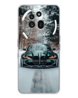 Чехол для Nothing Phone (3a) Pro с картинкой «BMW в зимнем лесу»