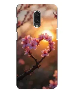Чохол для OnePlus 6T з картинкою «Рожевий цвіт  сердечко на тлі заходу»