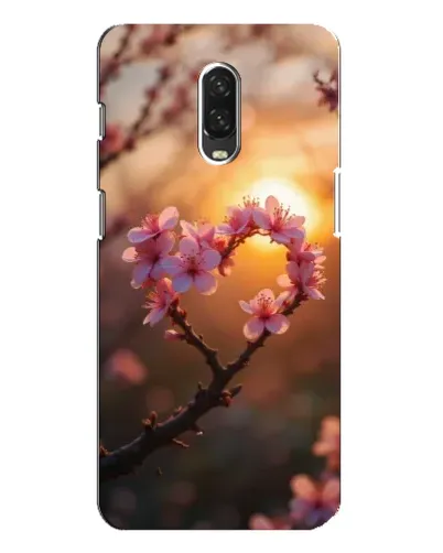 Чохол для OnePlus 6T з картинкою «Рожевий цвіт  сердечко на тлі заходу»