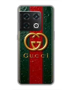 Чехол для OnePlus 10 Pro с картинкой «Gucci — фирменная полоса и золото»