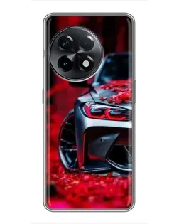 Чехол для OnePlus 11 с картинкой «Спортивная BMW и цветы»