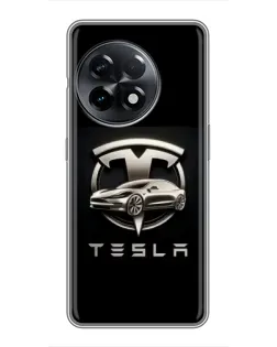 Чехол для OnePlus 11 с картинкой «Tesla — серебристое авто»
