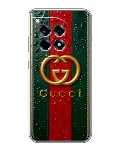 Чехол для OnePlus 12 Pro с картинкой «Gucci — фирменная полоса и золото» Чехол для OnePlus 12 Pro с картинкой «Gucci — фирменная полоса и золото»
