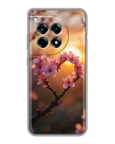 Чохол для OnePlus 12 Pro з картинкою «Рожевий цвіт  сердечко на тлі заходу»