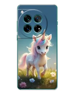 Чехол для OnePlus 12 с картинкой «Единорог на поляне»