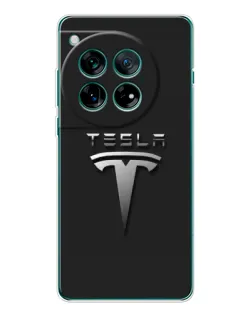 Чехол для OnePlus 12 с картинкой «Стальной логотип Tesla»