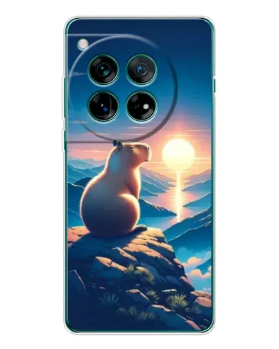 Чехол для OnePlus 12 с картинкой «Закат солнца с капибарой»
