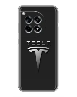 Чехол для OnePlus 12R с картинкой «Стальной логотип Tesla»
