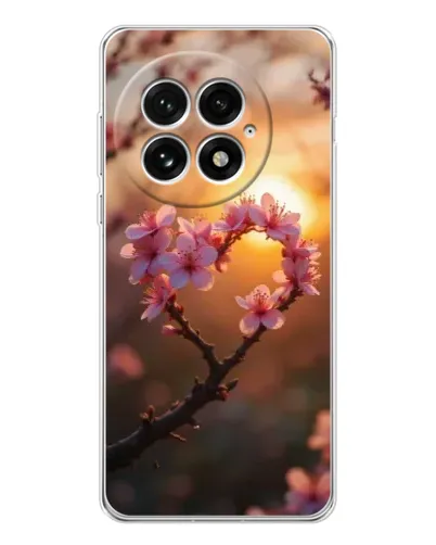 Чехол для OnePlus 13 с картинкой «Розовый цвет сердце на фоне заката»